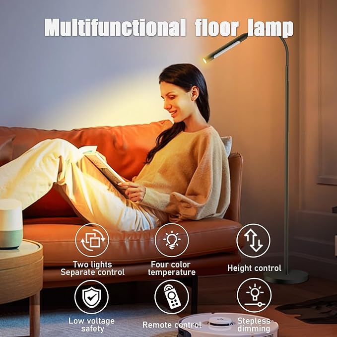 Floor Lamp for Living Room, bedrooms,Work Study and Home Decor.Modern Reading Standing lamp.with Remote Control.4 Color temperatures LED Bulb.Lighting Brightness Adjustable from 10%-100%.