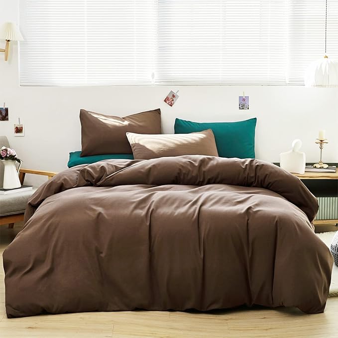 Cottonight Brown Comforter Set Queen Bedding Set Mocha Solid Modern Dark Color Blanket Quilts Soft Chocolate Color Breathable Brown Comforter Set for Women Men Queen Size
