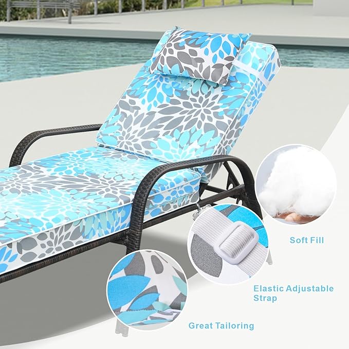 JMGBird Outdoor Pillow for Chaise Lounge Chair Set of 4 Waterproof Headrest Pillow Lumbar Pillows with Insert & Adjustable Elastic Strap for Beach Poolside Patio Office, 10x16 Inch