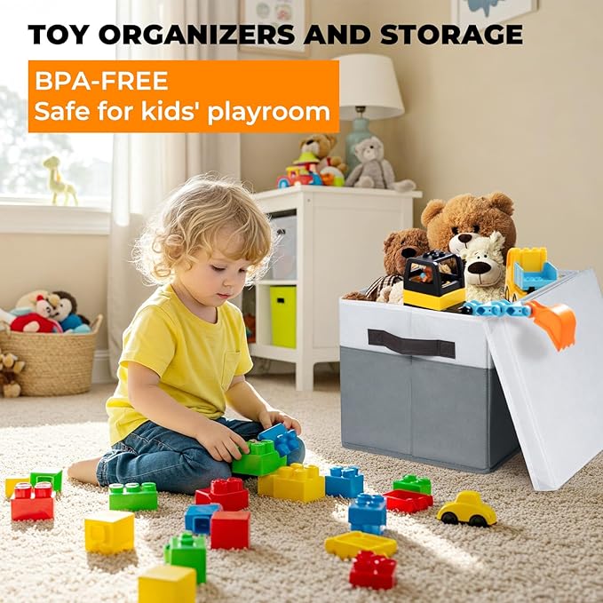 Extra Large Storage Baskets with Lids 8 Pack, 33 QT Blanket Basket for Organizing/ Stackable Decorative Closet Organizers and Storage Box for Clothes Towels/ Toy Organizers Bins with Handles/ 16x12