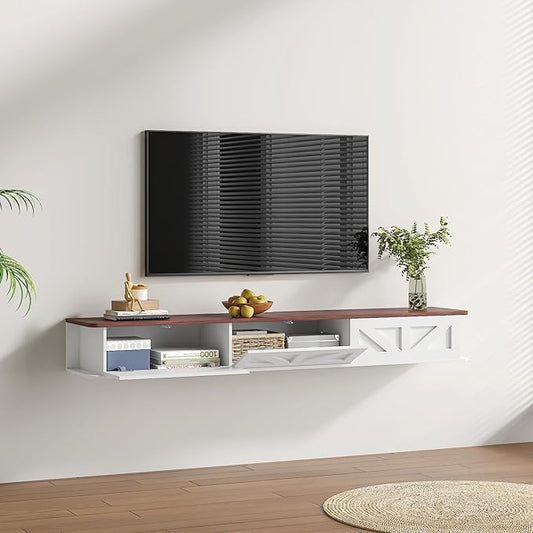 White Floating TV Stand for 43 55 65 70 inch TV, Entertainment Center Media TV Console Shelf and Storage Drawers for Wall for Living Room Bedroom (White Floating TV Stand)