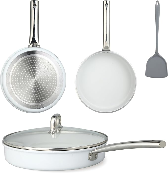 FAB&DELUXE Nonstick Cookware Set,5 Pcs Nonstick Pots and Pans, Aluminum Cooking Set with Glass Lids, Non-toxic Healthy Kitchen Cookware Sets, All Stovetops Compatible, PFAS and PFOA Free