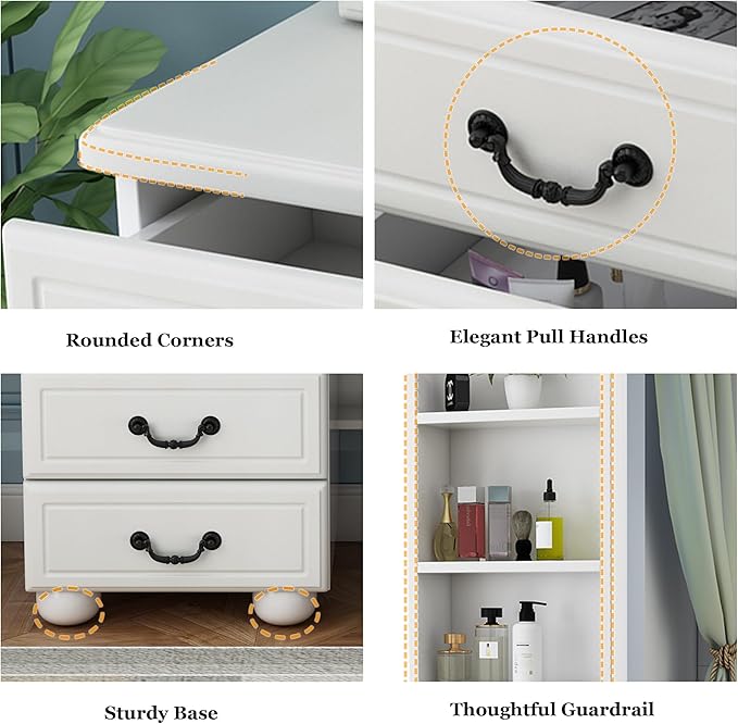 Elegant Vanity Desk with Lighted Mirror, 6 Drawer White Dressing Table Set for Bedroom, Features Adjustable 3-Color LED Lights, Perfect Makeup Vanity with Storage