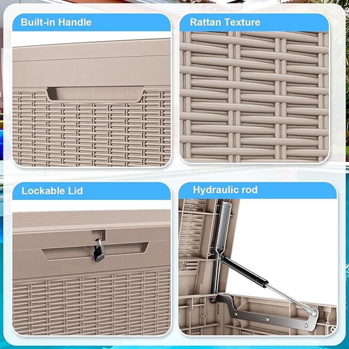 100 Gallon Waterproof Large Resin Deck Box, Lockable Storage Container for Patio Cushions, Garden Tools, Indoor & Outdoor (Brown)