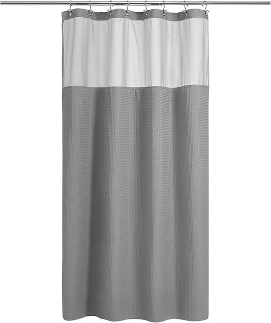 N&Y HOME 48 Inch Waffle Weave Shower Curtain with Snap-in Fabric Liner & 12 Metal Hooks Set - 48" x 72" Shower Stall Size, Hotel Style & Mesh Top Window, Machine Washable - Gray, 48x72
