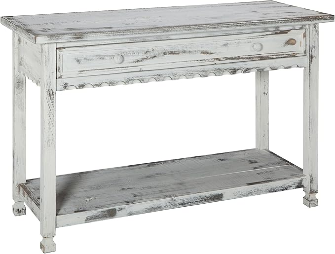 Alaterre Furniture Rustic Country Cottage Console Table with 1 Drawer & 1 Shelf, Distressed Finish - Perfect for Living Room, Entryway, Hallway