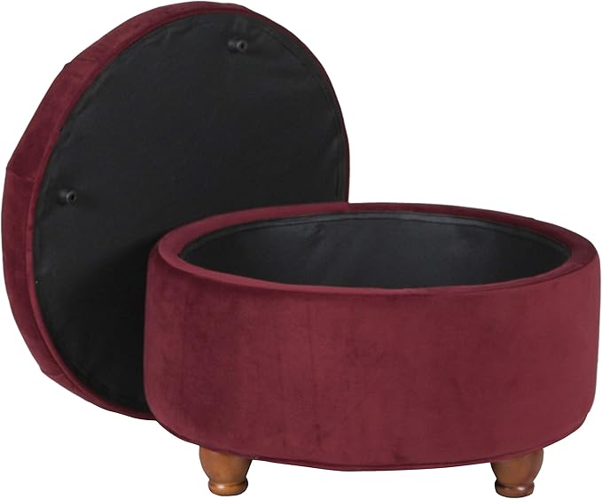 Homepop Home Decor |N8264-B119 | Large Button Tufted Velvet Round Storage Ottoman | Ottoman with Storage for Living Room & Bedroom, Berry
