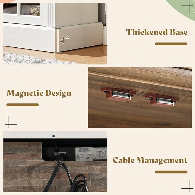 AMERLIFE 97" Farmhouse Fireplace TV Stand, Entertainment Center with Large Storage Space and Adjustable Shelf, Media Console for Living Room, White/Barnwood