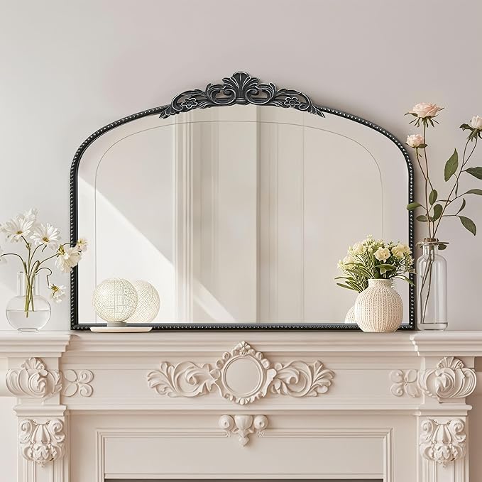 Micasso Black Vintage Mirror, 29"x 36" French Baroque Antique Arched Wall Mounted Mirror Decorative Ornate Entryway Mirror for Wall Decor, Living Room, Hallway