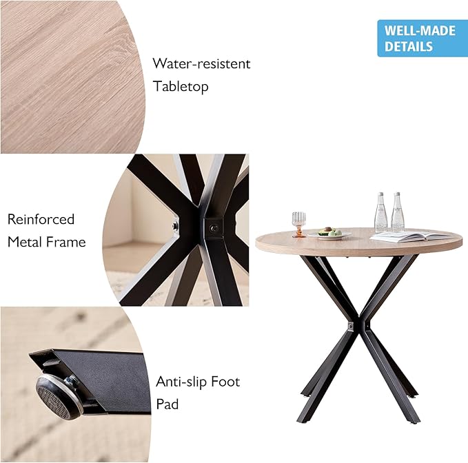 39" Round Dining Table Set for 4, Mid Century Kitchen Table with 4 Green Velvet Upholstered Dining Chairs for Apartment Living Room Space Saving