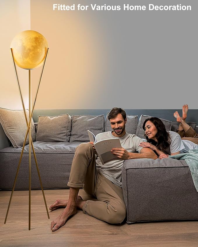 Lightdot 66" Globe Moon Floor Lamp for Living Room Modern Gold Tripod Floor Lamp with 3D Printing Frosted Shade E26 300K Bulbs Included Mid Century Tall Pole Lamp for Bedroom Office