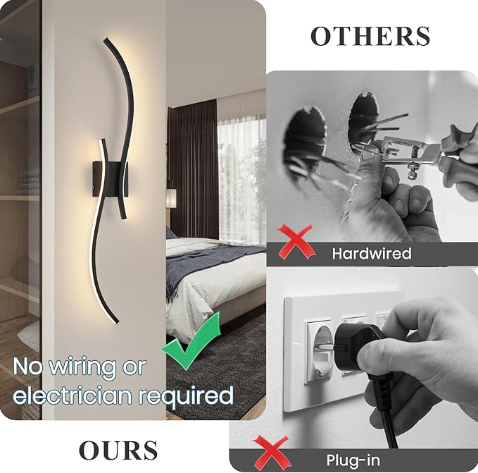 Battery Operated Wall Sconce Set of 2, 18000mAh Black Rechargeable Wall Lights with Remote Control,3000K-6000K Dimmable LED Wireless Wall Light for Living Room Bedroom Hallway,39.3 Inch (Black)