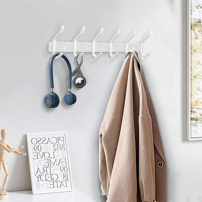 HAMUTH White Wall Hooks Heavy Duty, 23 Inch Coat Hooks Wall Mount with 8 Hooks,2 Packs Wall Hooks Hangers for Entryway, Bathroom - for Hanging Backpack, Bag, Coat, Purse, Hat, Towel, Clothes