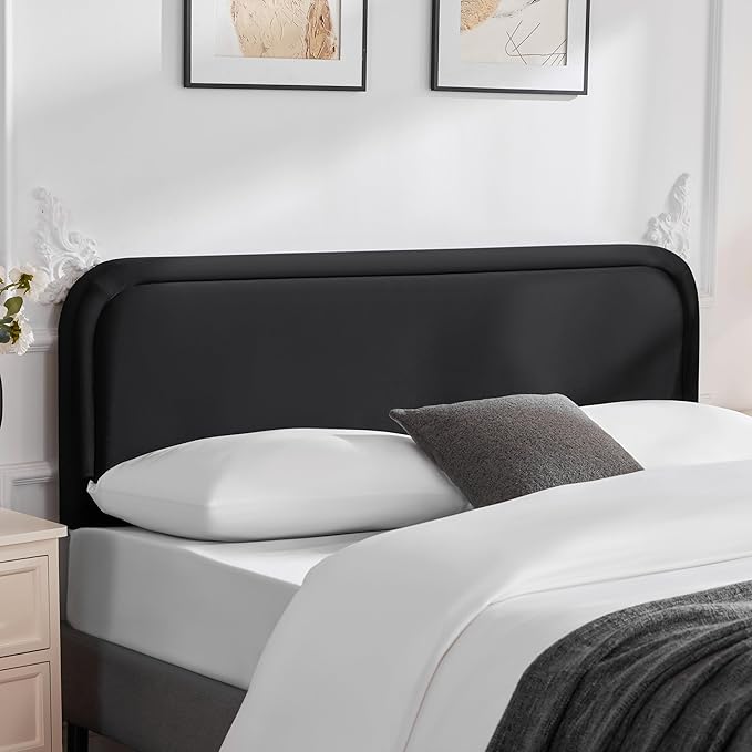 Velvet Fabric Headboard for King Size Bed, Upholstered King Headboard Only, Dorm Headboards from 41” to 49” Height, Sturdy and Durable Solid Wood Bed Head Board, Black