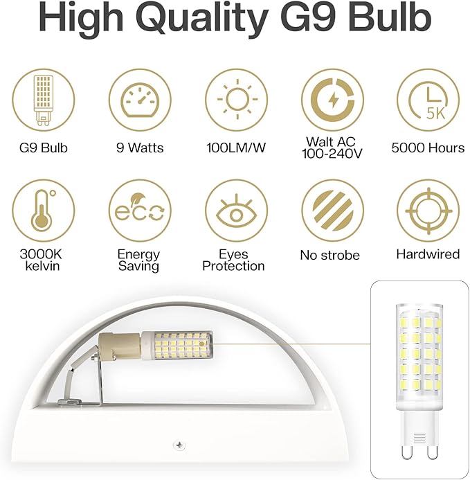 4 Pack Wall Sconces Indoor White Modern LED Wall Sconce Hardwired Up and Down Wall Light Fixture for Bedroom Hallway Corridor Cool White 6000K(with G9 Bulbs)