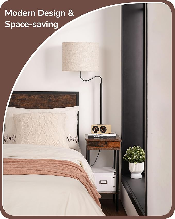 EDISHINE Floor Lamp with Table, Side Nightstand Light with 1 Drawer and 1 Shelf, Bedside Shelf Floor Lamp, Small End Table with Reading Lamp for Living Room Bedroom, Den