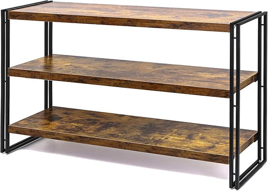 HCHQHS 3-Tier Rustic Wood and Metal Industrial Bookcase - 40in, for Home Office, Bedroom, Kitchen, Bathroom