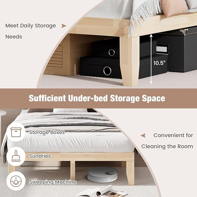 Giantex 14 Inch Full Wood Platform Bed Frame, Minimalist Style Mattress Foundation with Solid Rubber Wood, Heavy Duty Slat Support, Without Headboard, Easy Assembly, No Box Spring Needed, Natural