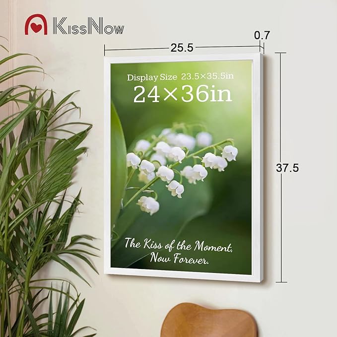 24x36 Poster Frame 4 Pack, Textured White Solid Wood Picture Frame, Wall Hanging