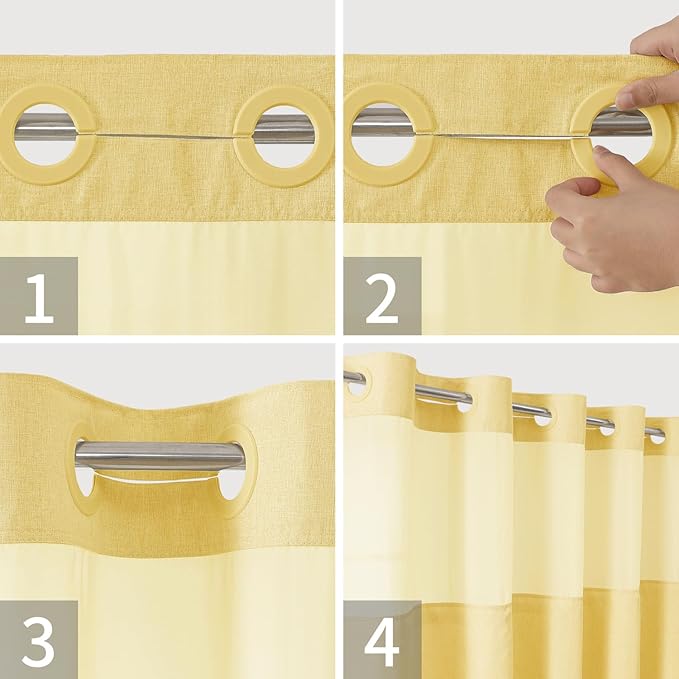 Extra Long No Hooks Needed Linen Textured Shower Curtain with Snap-in Fabric Liner Set,White Hotel Luxury Decor Shower Curtains for Bathroom,Waterproof & Washable,71Wx86H,Gold