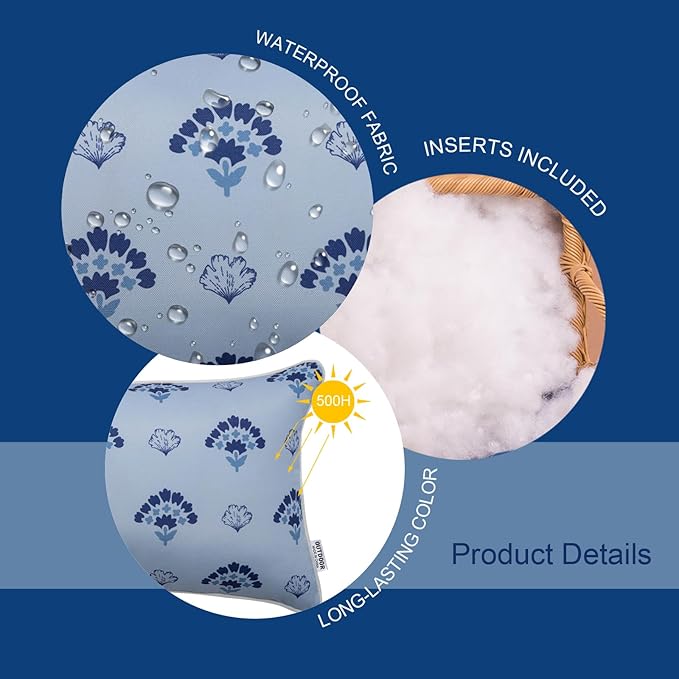 Pack of 2 Patio Lumbar Pillows, 12"x20" Fade Resistant Outdoor Waterproof Lumbar Pillow with Inners, Decorative Garden Lumbar Cushions for Home Patio Terrace Sofa Use