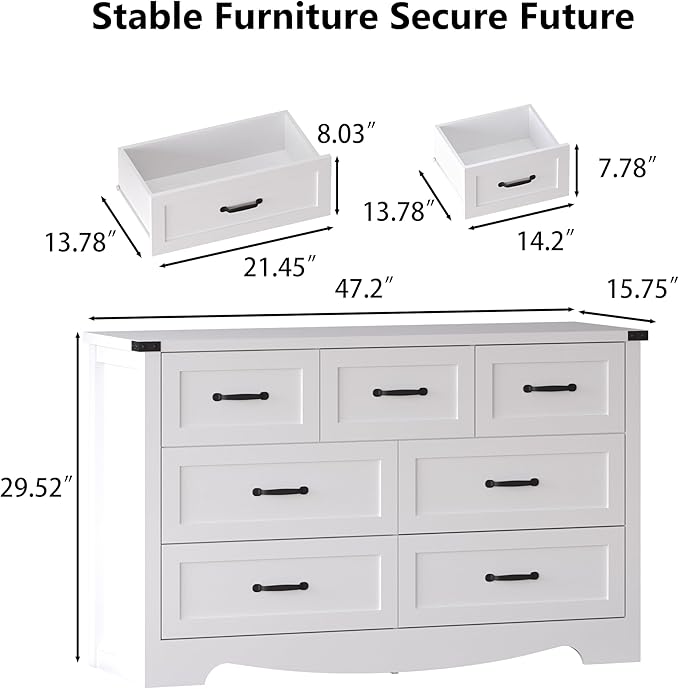 7-Drawer Dresser for Bedroom – 47" Wide Modern Wooden Chest with Natural Wood Texture, TV Stand & Storage, Metal Corner Brackets, Wood Drawer Organizer for Living Room, Hallway