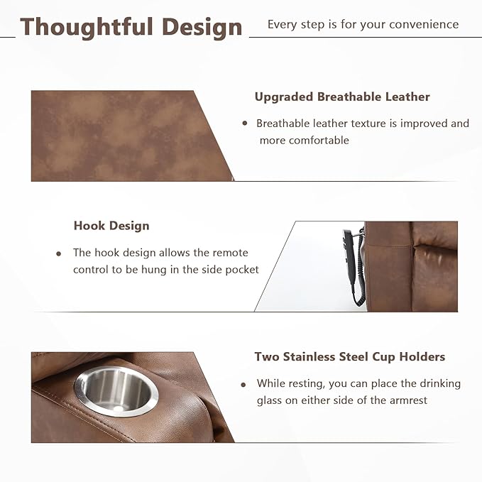 Lay Flat Lift Recliner Chair with Massage & Heat for Elderly People, Electric Power Lift Chair with Dual Motor, Cup Holders and 2 Remote Controls, Breathable Faux Leather Brown