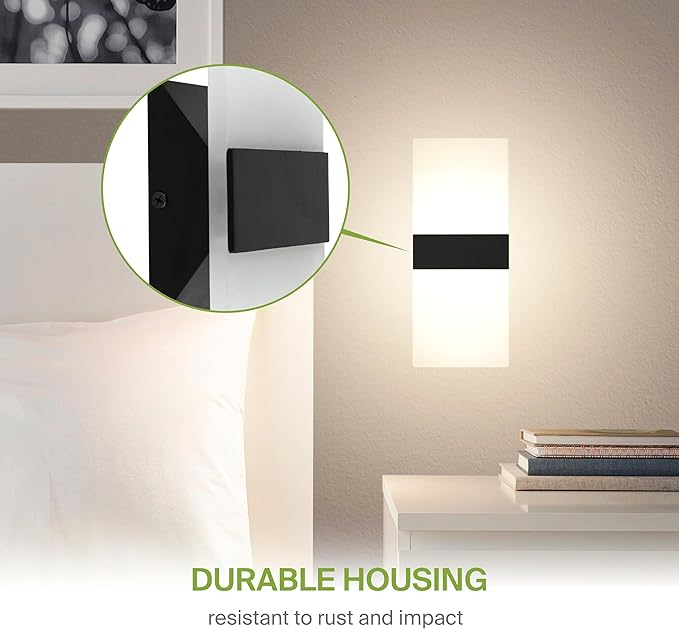 ASD 14 Inch LED Indoor Wall Sconce - Modern Interior 24W 120V 2700K-5000K Adjustable Dimmable Wall Mounted Light Fixtures, Acrylic Glass Wall Lights for Stairway, Hallway - ETL, Matte Black