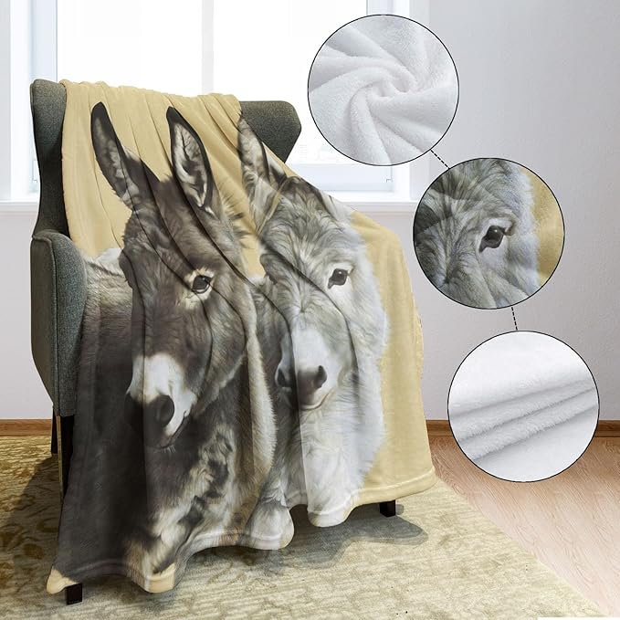 Donkeys Blanket Cute Animals Fleece Blanket Soft Fuzzy Plush Throw Blankets for Couch Bed 40"x50"