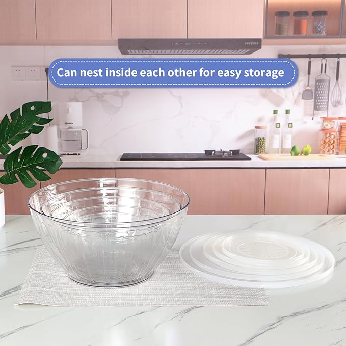 MOLIGOU 5 Pack Extra Large Mixing Bowls with Lids Set, Plastic Nesting Bowls for Meal Prep, Baking, Serving, 7.2/4.7/2.9/1.8/0.9 qt