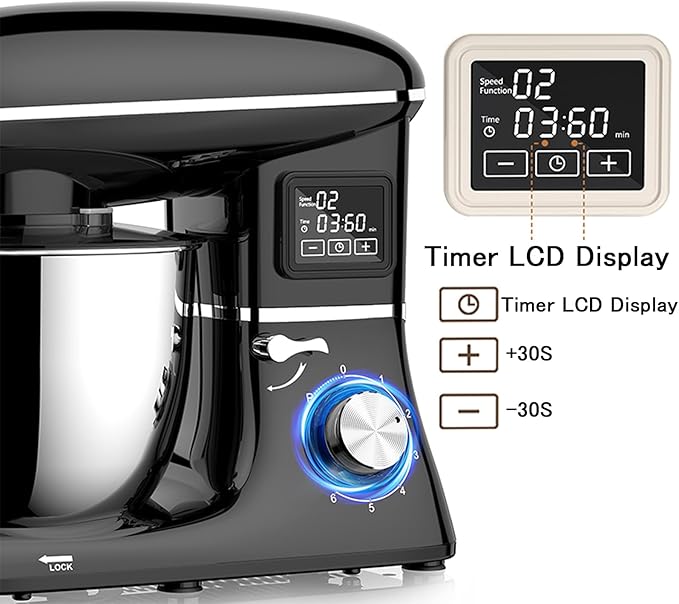 Stand Mixer, 6.5QT Electric Kitchen Mixer, 6+P Speed Adjustable Tilt-Head Food Mixer with Dough Hook, Egg Whisk & Beater (Black)