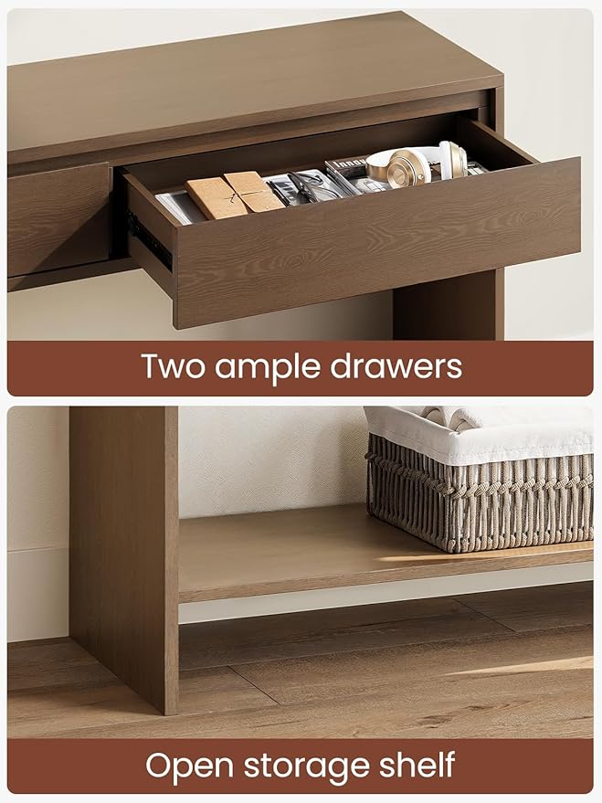Solid Wood Console Table with Storage Drawers, 55" Sofa Table with Open Shelf, Behind Couch Table Entryway Table for Living Room, Hallway, Entrance, Foyer