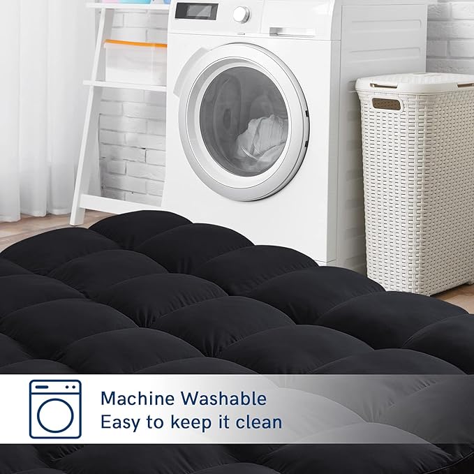 ELEMUSE Twin XL Black Cooling Mattress Topper, Pillow Top, 100% Polyester, Machine Washable, 10 Inches