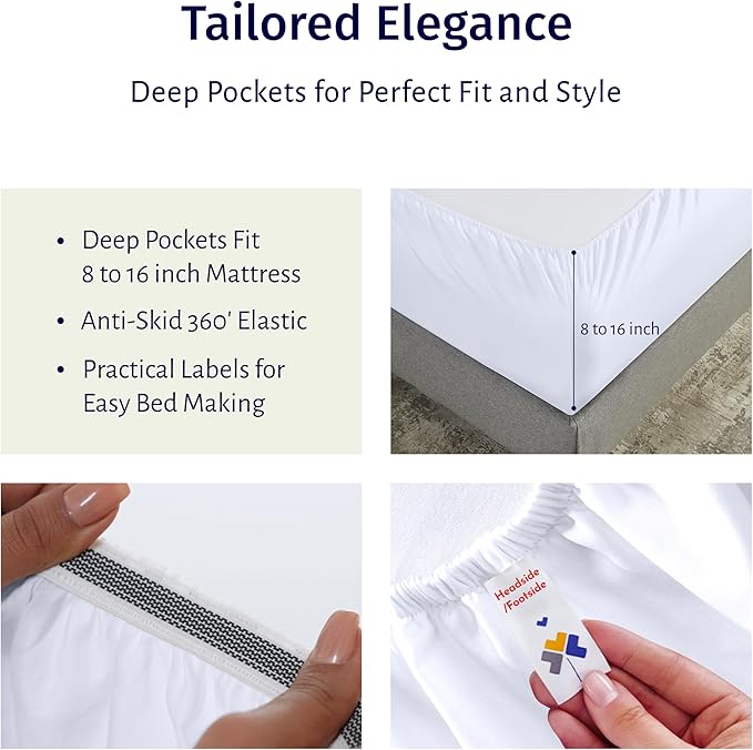 California Design Den Certified 100% Egyptian Cotton Sheets King Size Deep Pocket Set - King Percale Sheet Set with Deep Pockets, Cool, Crisp & Durable Luxury Bedding - White