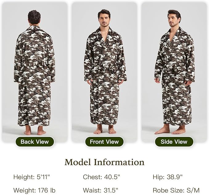 FashGudim Mens Robes Big and Tall Full Length Plush Fleece Long Robe for Men Bathrobe Shawl Collar Warm Winter House Robes