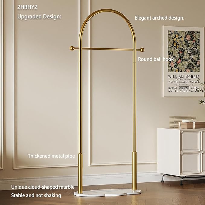 Gold Clothing Rack for small spaces,Modern Clothes Rack with Marble Base,Small Garment Racks for Hanging Clothes, Heavy-duty Coat Rack Freestanding for Bedroom,Entryway,Boutiques (gold)