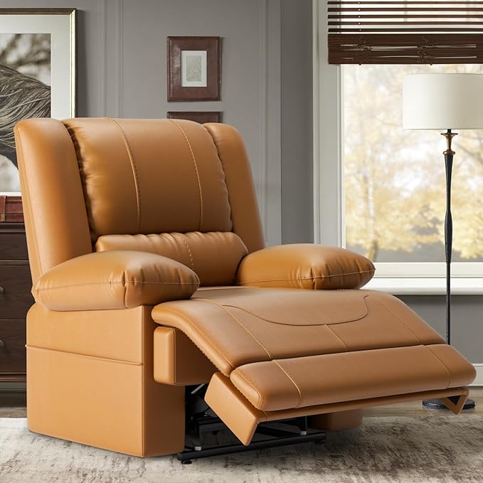 Large Dual Motor Power Lift Recliner Chair with Massage and Heat for Elderly People, Infinite Position,USB Ports and Remote Control,Breathable Leather (Light Brown)