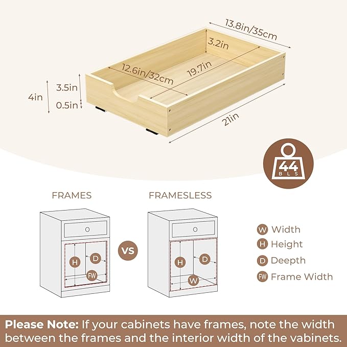 COOLBEBE Pull Out Cabinet Drawer, Soft Close Pull Out Organizer for Cabinets, Solid Wood Cabinet Drawers Slide out, Pull Out Shelves in Kitchen, Pantry, Bathroom, Bottom Assembly (14INCH)