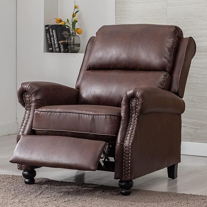 CANMOV Pushback Recliner Chair Set of 2，Leather Armchair Push Back Recliner with Rivet Decoration Single Sofa Accent Chair for Living Room, Reddish Brown