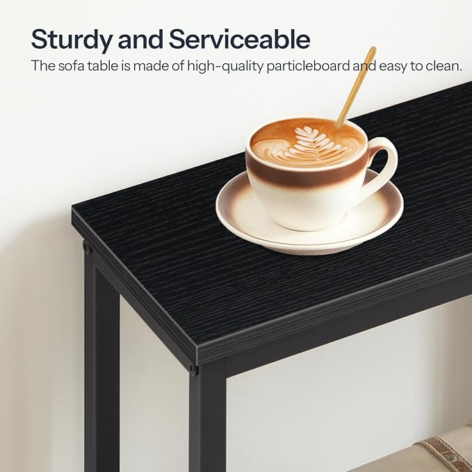 HOOBRO Narrow Console Table, Sofa Table, 4-Tier Industrial Hallway Table with Metal Mesh Shelf, Entryway Table with Adjustable Feet, for Entryway, Living Room, Hallway, Black BB79XG01