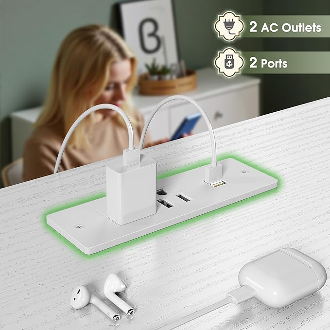 White TV Stand with 12 Fabric Drawers for 55 inch TV, Entertainment Center with Charging Station & LED Lights, TV Media Console Table with 2 Open Storage Shelves for Living Room, Dorms, Wood Top