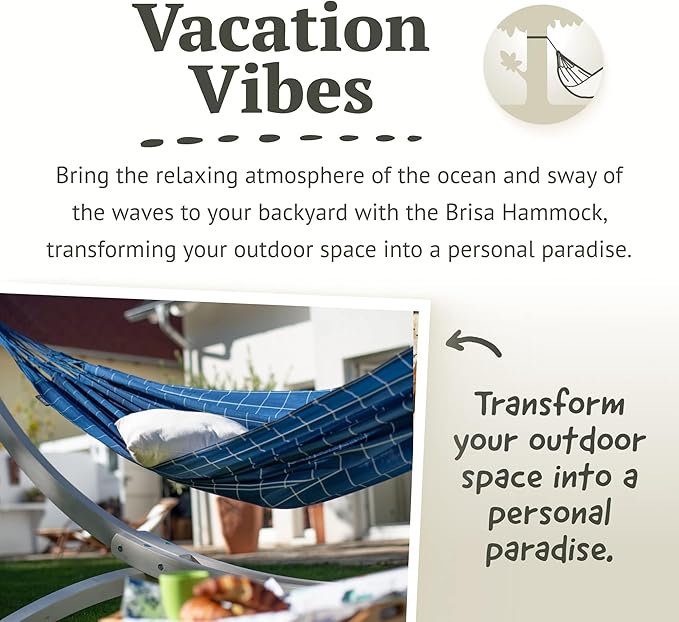 LA SIESTA® - XL King Brisa Classic Hammock & Nautico Steel Stand - Weather & Tear Resistant - Portable, Family Hammock w/Stand - Balcony Porch Garden Outdoor Indoor Hammock - Max 440 Lbs, Marine