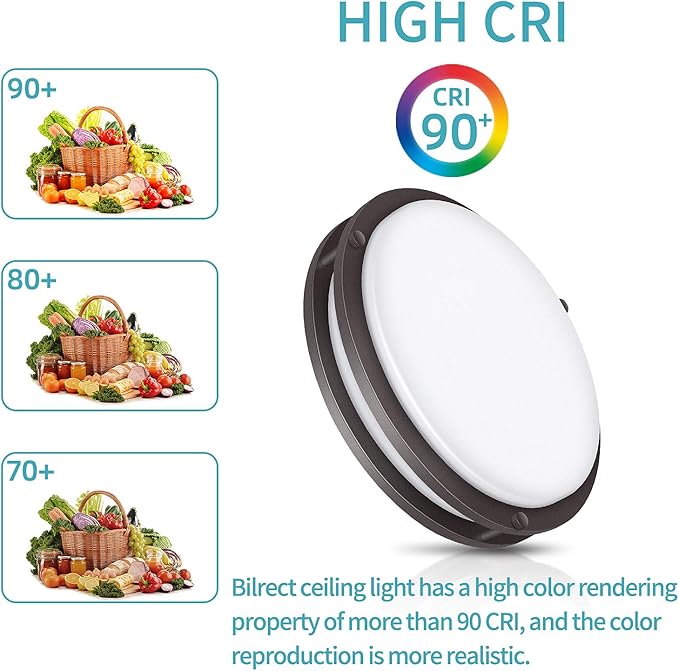 Bilrect Flush Mount Ceiling Light, 10 inch Ceiling Light Fixture Dimmable,18W [160W Equiv] 1600lm, 3000K/4000K/5000K Bedroom Ceiling Lights for Kitchen, Hallway, Bathroom, Offices