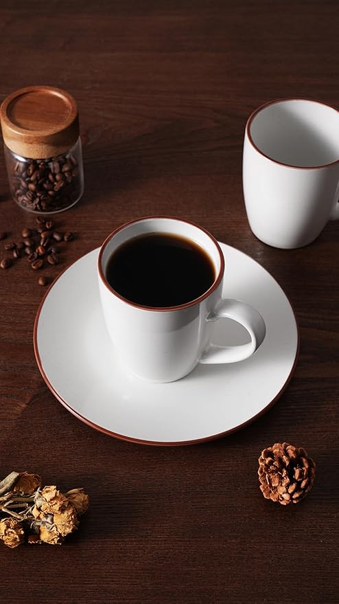 famiware Venus Coffee Mugs for 6, 14 oz Mug Set, Dringking Cup with Handle for Coffee, Tea, Cocoa, Milk, White