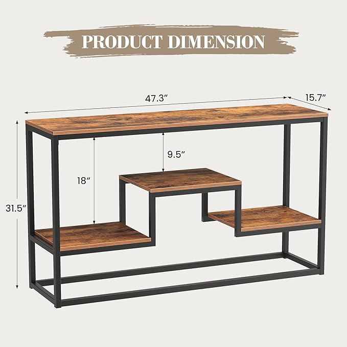 Tall TV Stand for TVs up to 55 Inch, TV Console Table with 3-Tier Open Storage Shelves, Modern Industrial Entertainment Center for Living Room, Bedroom，Rustic Brown