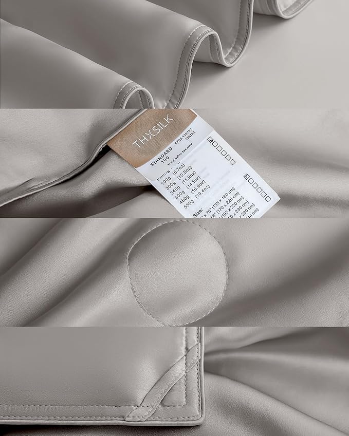 THXSILK Silk Blanket, 100% Mulberry Silk Cooling Throw, Soft and Lightweight Blanket for Bedroom, Sofa, Travel, All-Season (Grey, Queen)