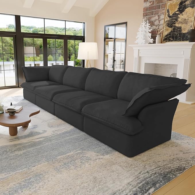JACH 162.98"" Sectional Couches for Living Room, Modular Sectional Sofa 4 Seat, Cushion Covers Removable, Two Corners and Two Middle Sofa for Living Room, Black, 120-2334