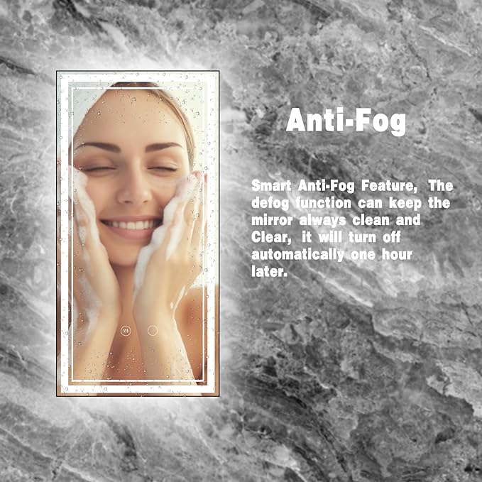 36" x 18" LED Bathroom Mirror with Lights Framed LED Mirror for Bathroom Backlit and Front Lighted Bathroom Mirror Black Square Aluminum Frame Anti-Fog Dimmable Adjustable Shatter-Proof