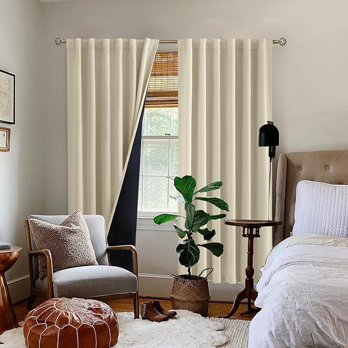 BGment Beige Full Blackout Curtains with Thermal Insulation Liner Curtains 72 Inches Long，Rod Pocket and Back Tab Double Layer Room Darkening Window Curtains for Bedroom(52 x 72 Inch, 2 Panels)