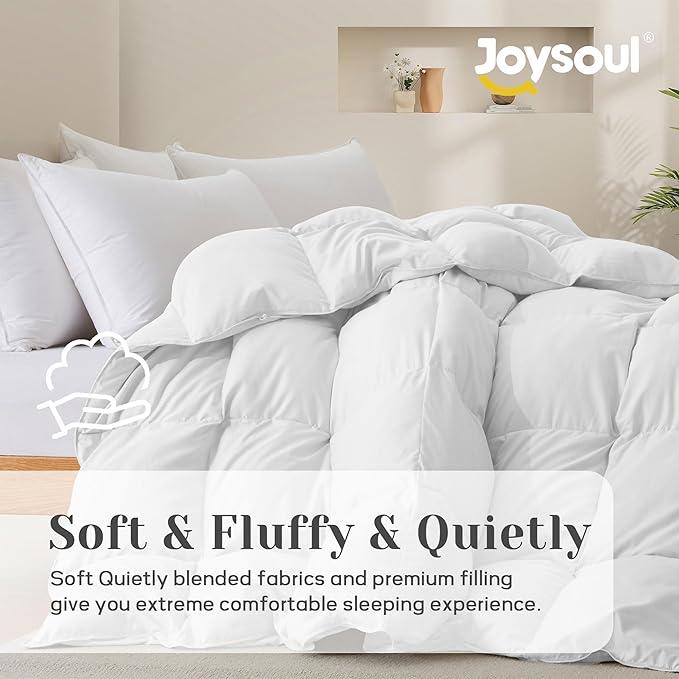 Joysoul King Size Down Comforter - All Season Ultra Soft Goose Down & Feather Fiber Fill, Luxury Hotel White Duvet Insert with Corner Tabs (104" X 88")